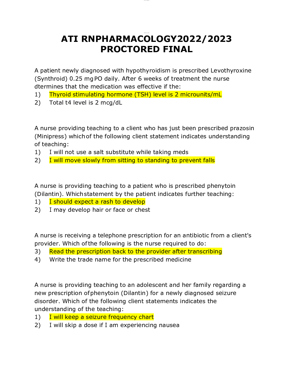 Preview image for ATI RNPHARMACOLOGY2022/2023 PROCTORED FINAL EXAM